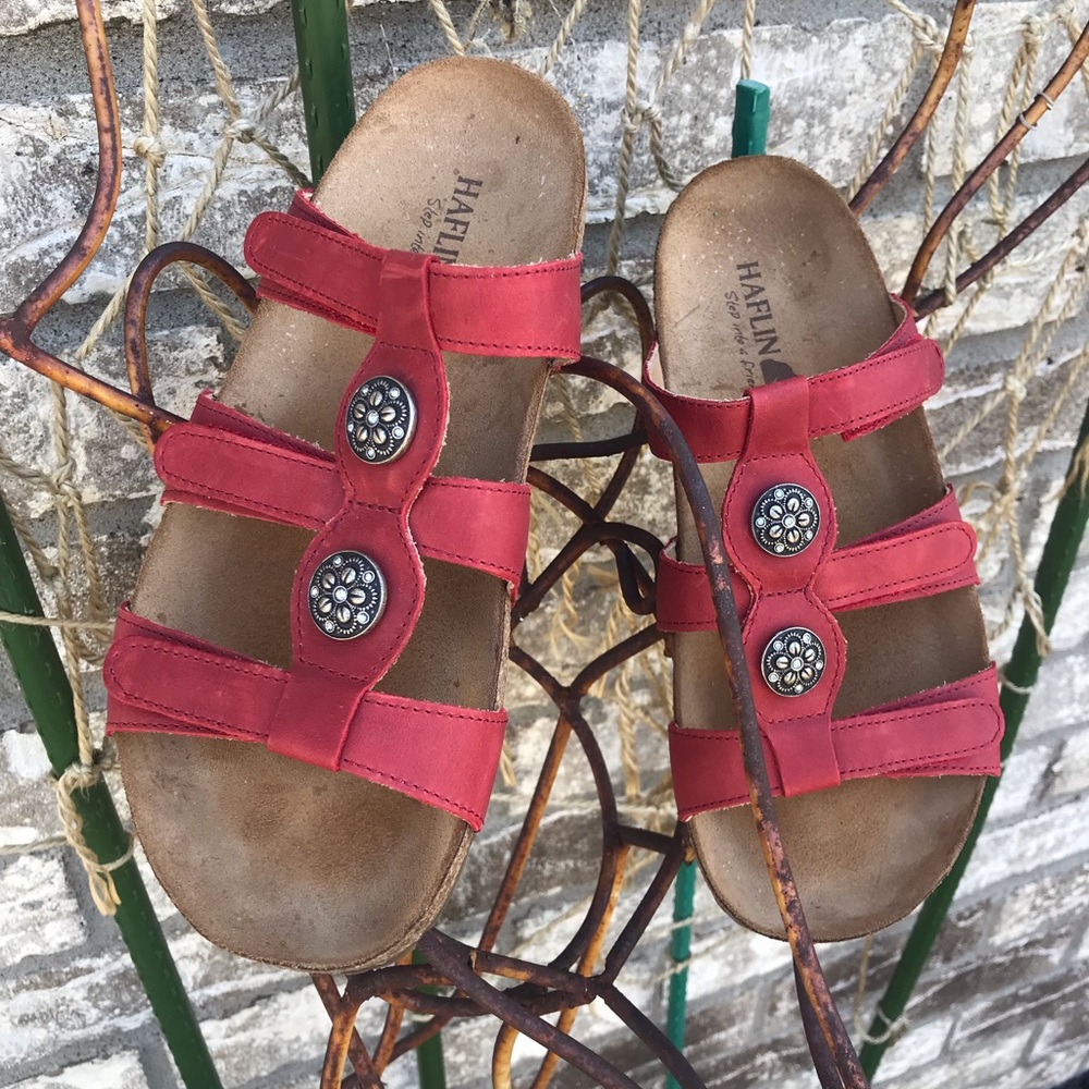 🏇Haflinger Women's Red Triple-Strap Comfort Sandals